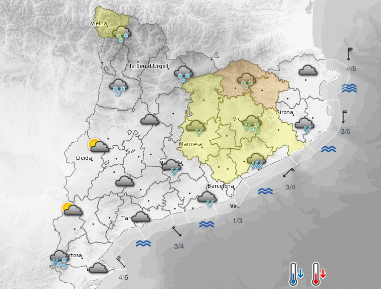 De color groc i taronja, les comarques amb avís de neu