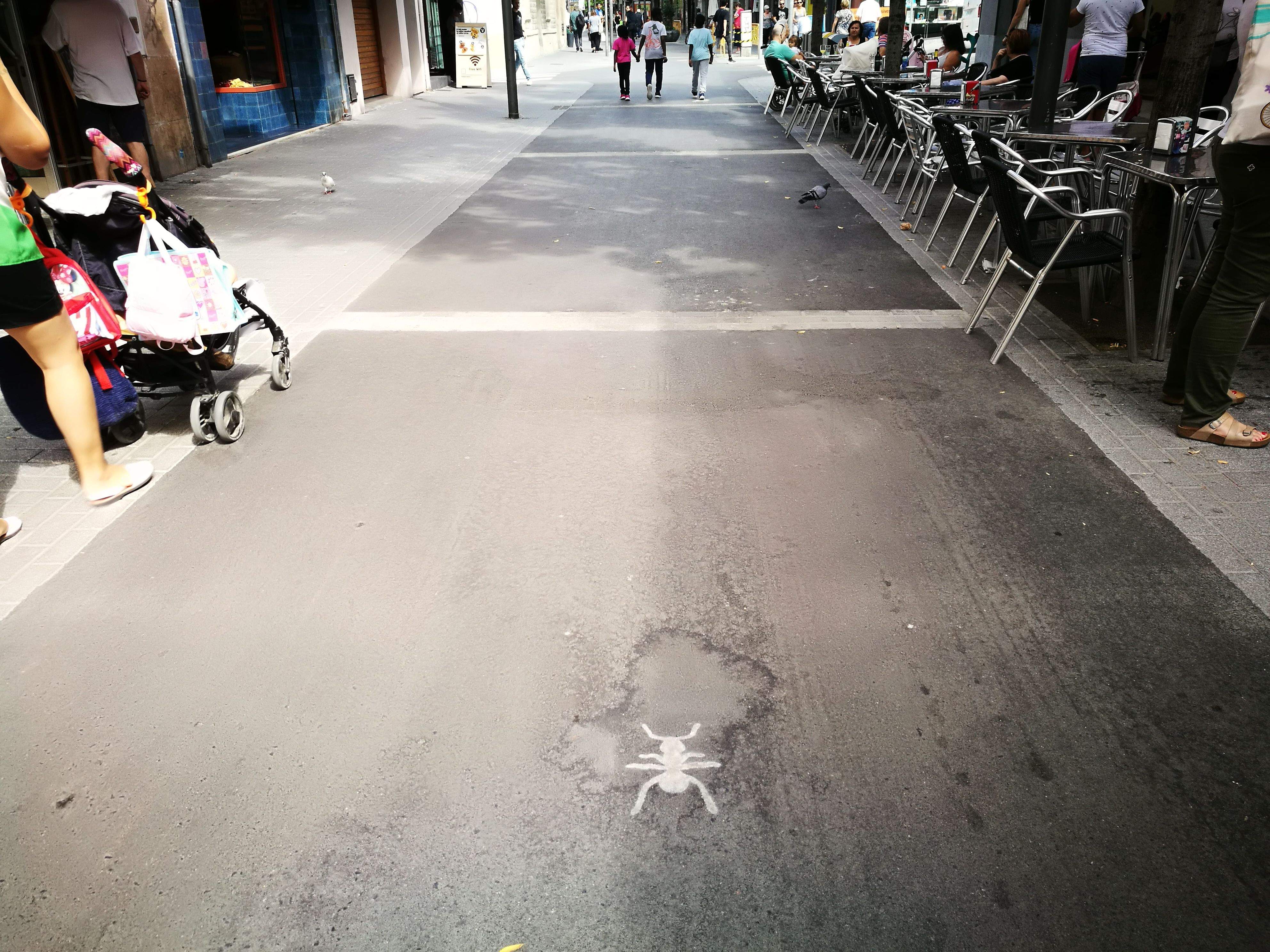 Pintada amb la forma d'una formiga al passeig Francesc Macià de Rubí. FOTO: Redacció.