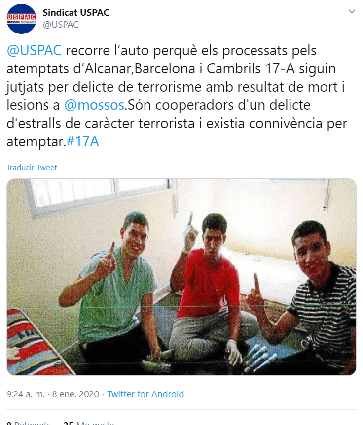 Tuit del sindicat policial USPAC Tuit del sindicat policial USPAC