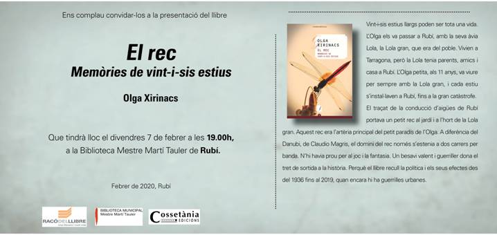 Cartell de presentació del llibre de l'Olga Xirinacs a l'auditori de la Biblioteca municipal Cartell de presentació del llibre de l'Olga Xirinacs a l'auditori de la Biblioteca municipal