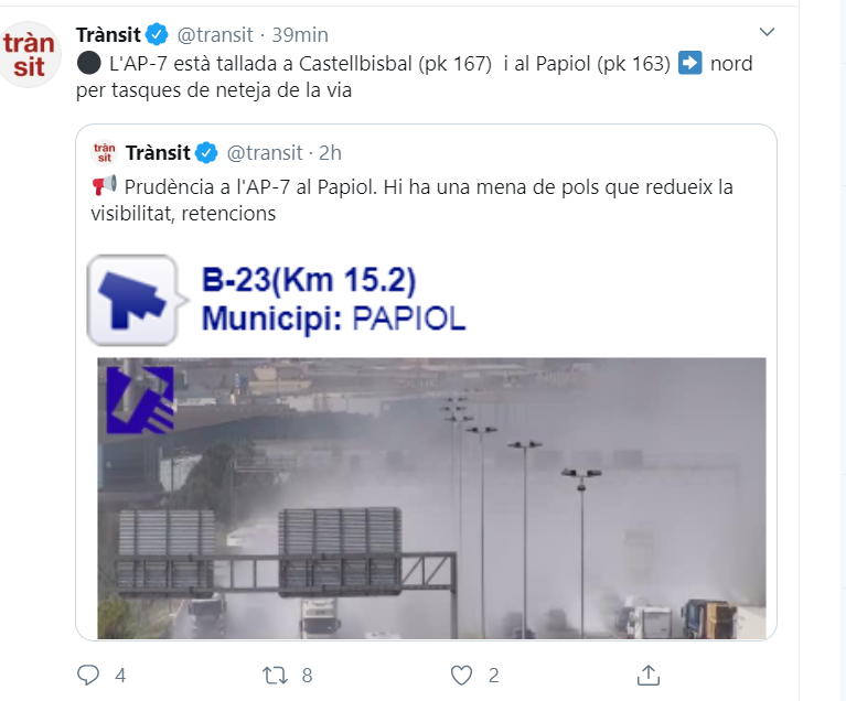 Compte de Twitter oficial de Trànsit