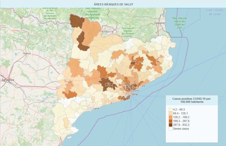  Mapa interactiu que presenta la situació de coronavirus de totes les àrees sanitàries de Catalunya. FOTO: Generalitat de Catalunya