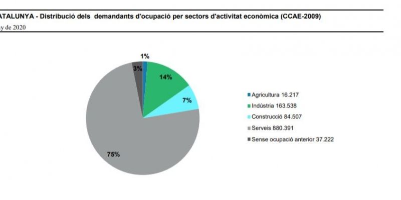  Distribució dels demandants d'ocupació per sectors d'activitat econòmica (CCAE-2009). FONT: Observatori de Treball de la Generalitat de Catalunya