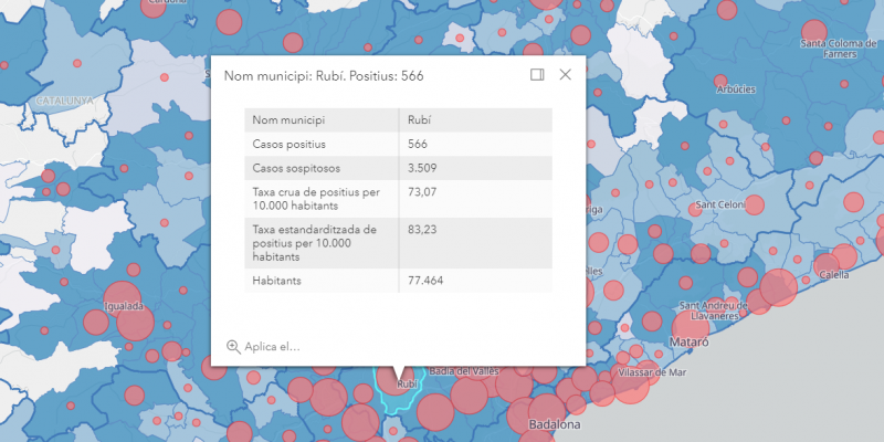 Captura del mapa interactiu per municipis de Salut Captura del mapa interactiu per municipis de Salut