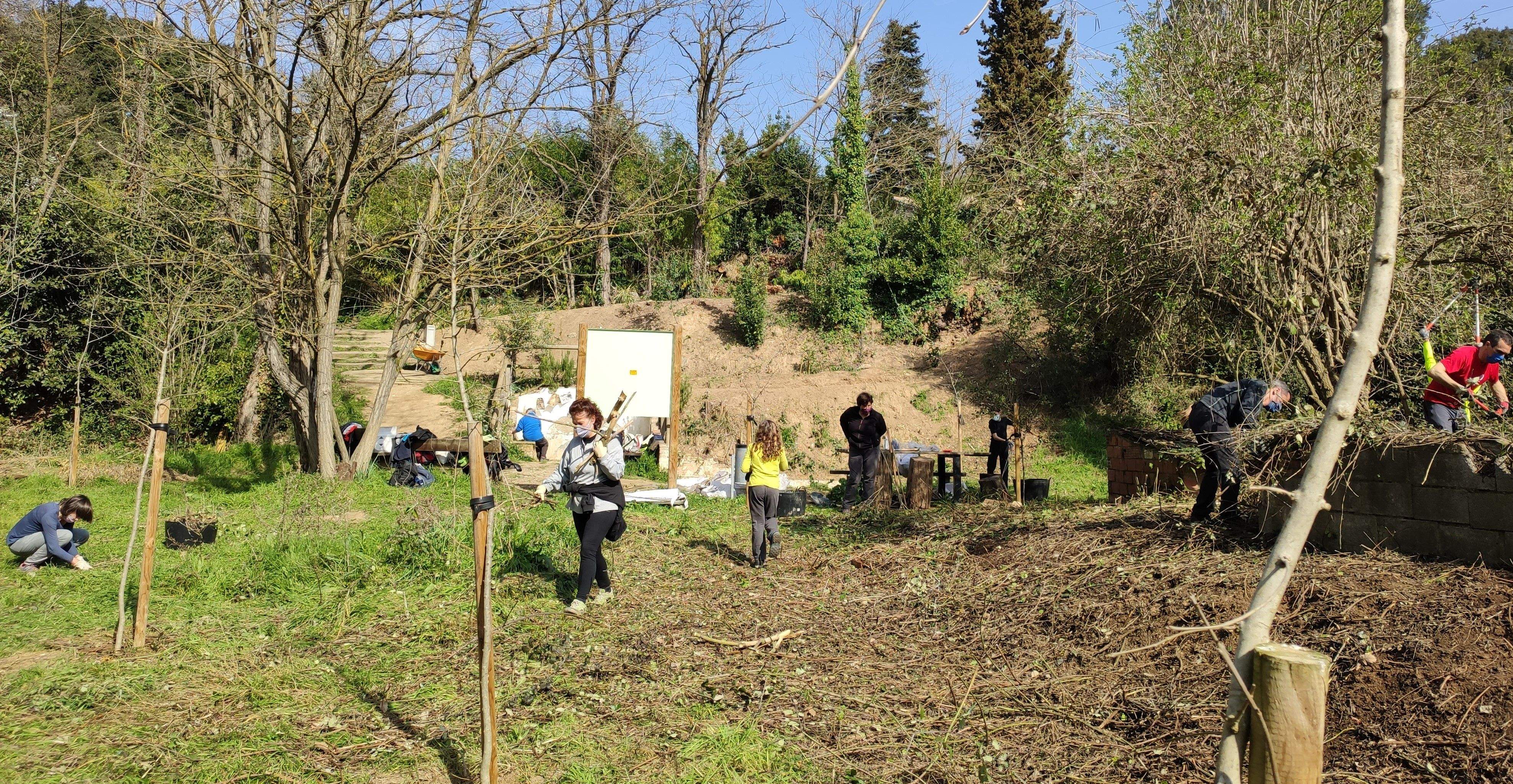 Una trentena de persones de diverses edats han unit esforços en la segona jornada de voluntariat ambiental a l'entorn de la font de Sant Muç. FOTO: Redacció