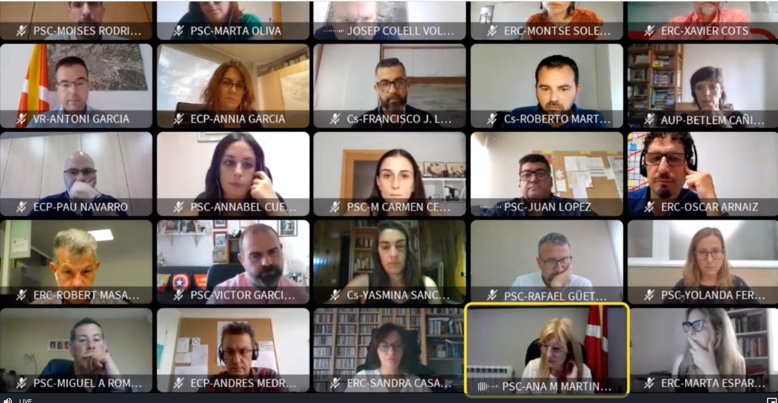 El ple municipal del mes de juny s'ha realitzat de forma telemàtica