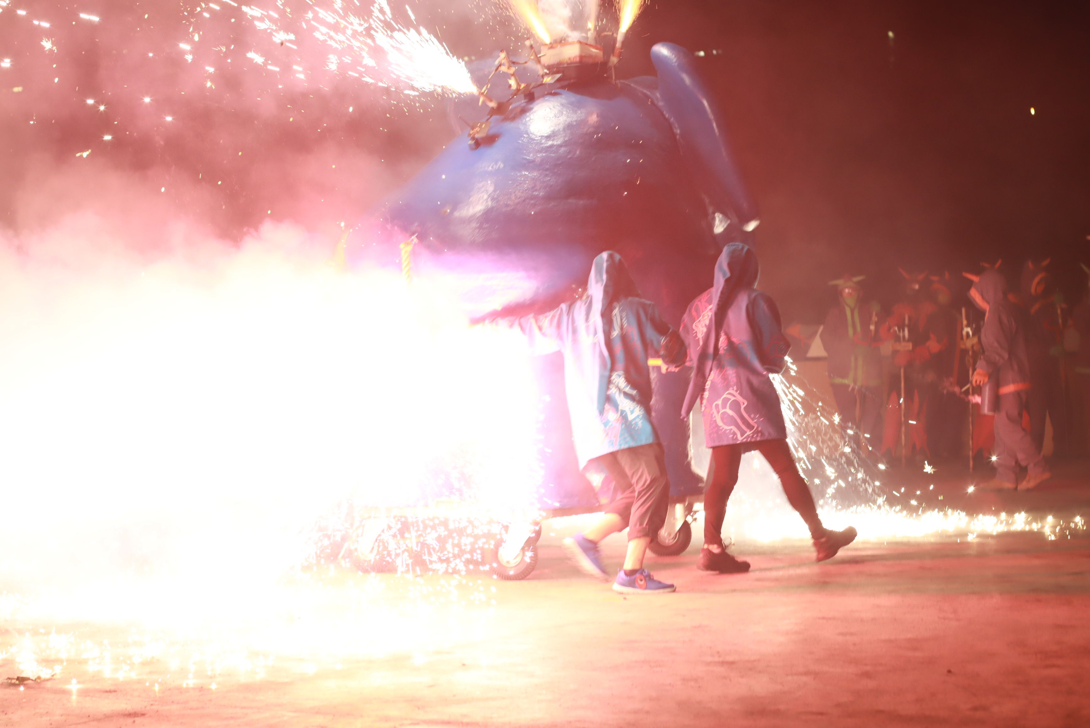 El Bòjum participa com a Bèstia de Foc al raval gran de foc de la Festa Major Petita de Sant Roc. FOTO: Josep Llamas