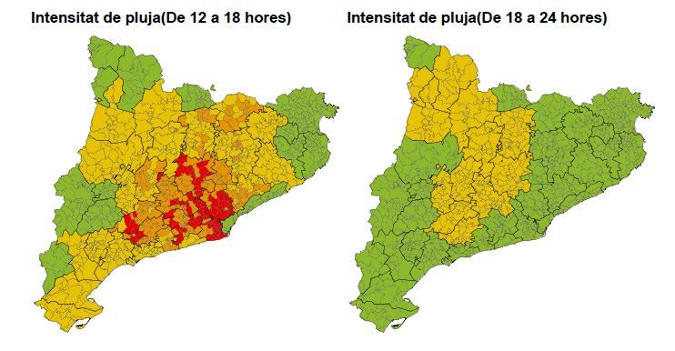 Mapa amb la previsió de pluges per aquest dijous a Catalunya. FONT: Meteocat