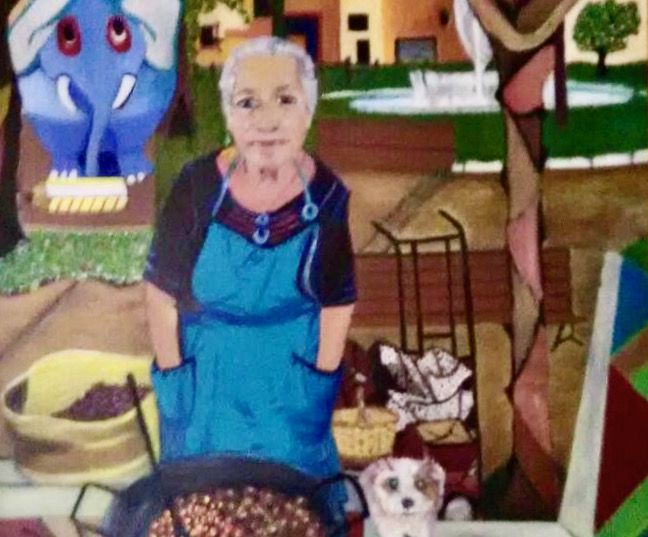 Poema y cuadro dedicado a la Sra. Maria, la castañera de Rubí per Emilio Acevedo Gil. FOTO: Cedida Poema y cuadro dedicado a la Sra. Maria, la castañera de Rubí per Emilio Acevedo Gil. FOTO: Cedida