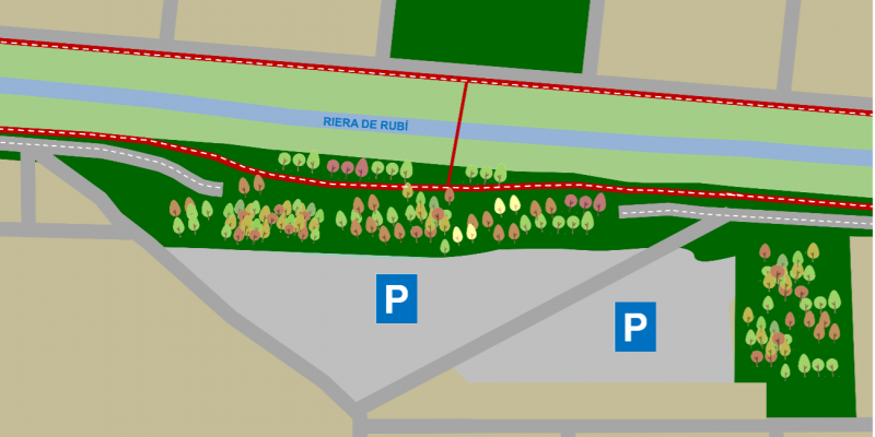 El Parc es construiria amb l’extensió guanyada a la C-1413, que aniria soterrada en aquest punt. FONT: La Riera que Volem