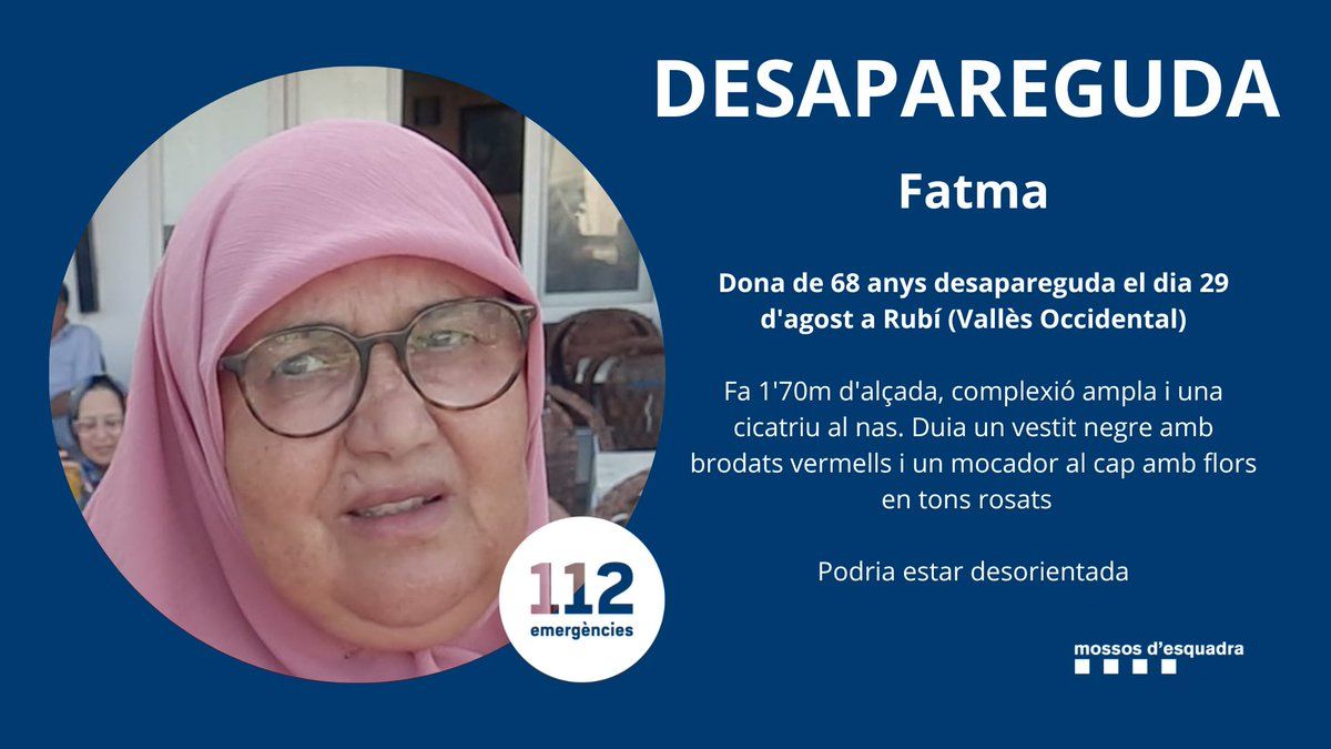 Cartell amb la desaparició de la Fatma. FOTO: Mossos d'Esquadra