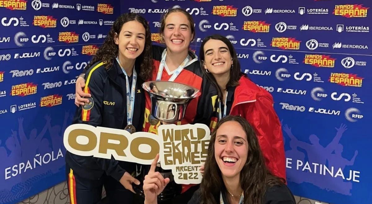  Quatre rubinenques, campiones del món d'hoquei línia amb la selecció espanyola. FOTO: Cent Patins