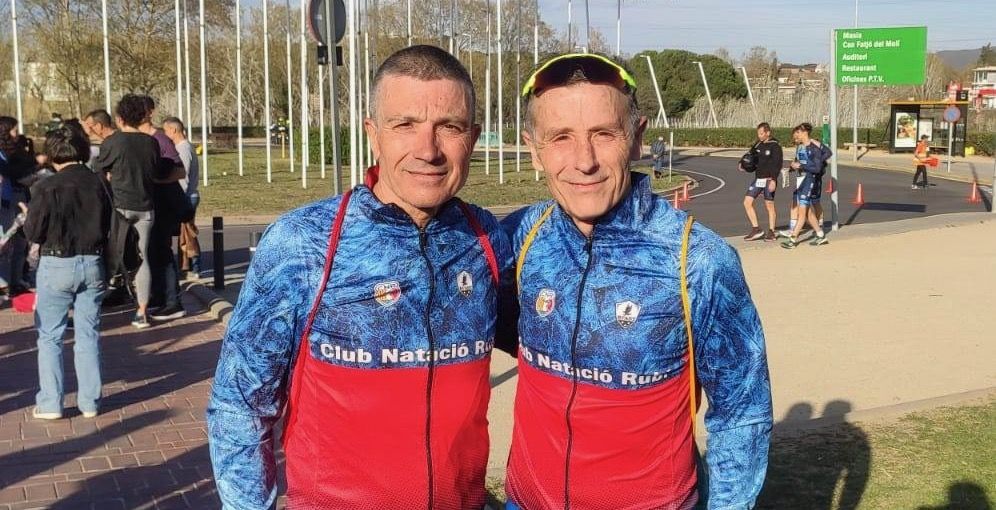 Ricard Valenzuela i Gerardo Blanco van assolir la primera i vintena posició en la categoria veterans 2 del duatló de Cerdanyola 2023. FOTO: CN Rubí