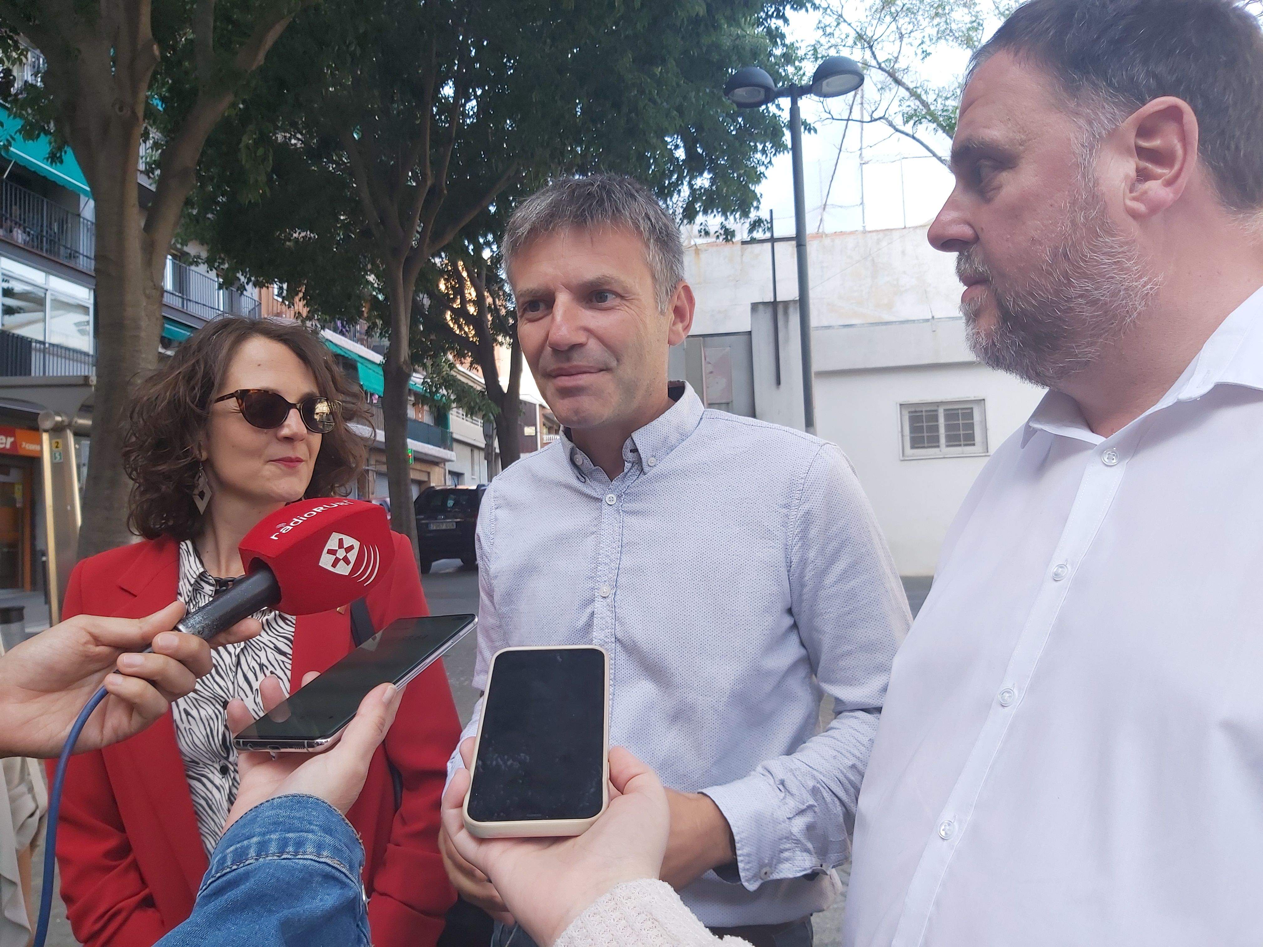 Tània Verge, Xavier Corbera i Oriol Junqueras a l'acte de precampanya del partit. FOTO: E.L.
