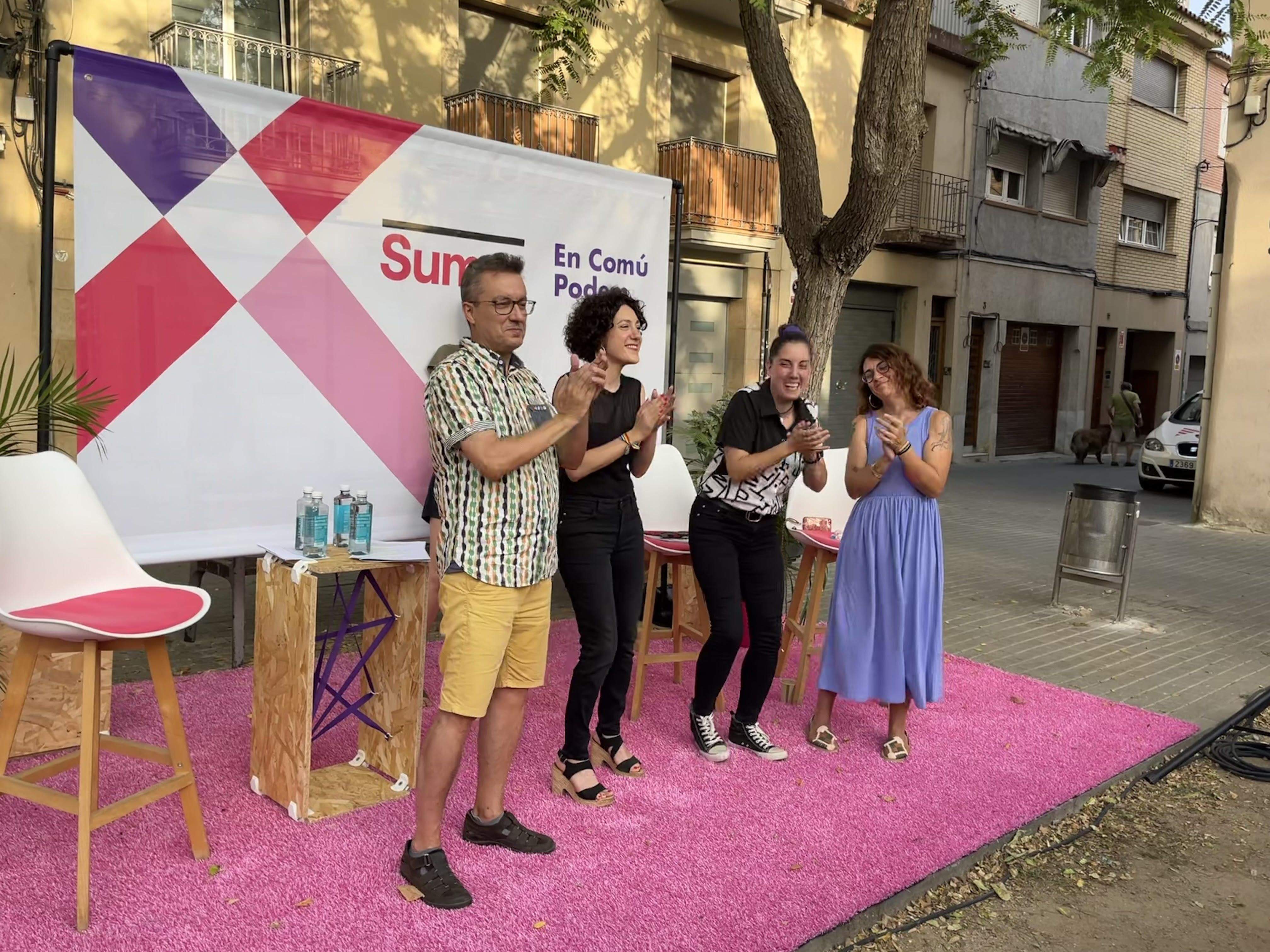 D'esquerra a dreta: Andrés Medrano, Aina Vidal, Conchi Abellán i Ànnia Garcia a l'acte de campanya el 10 de juliol. FOTO: Pablo Sánchez-Montañés
