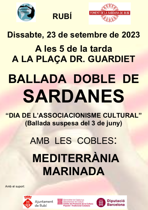 L'esdeveniment compta amb la col·laboració de l'Ajuntament de Rubí, la Diputació de Barcelona i la Generalitat de Catalunya. Foto: Foment de la Sardana de Rubí