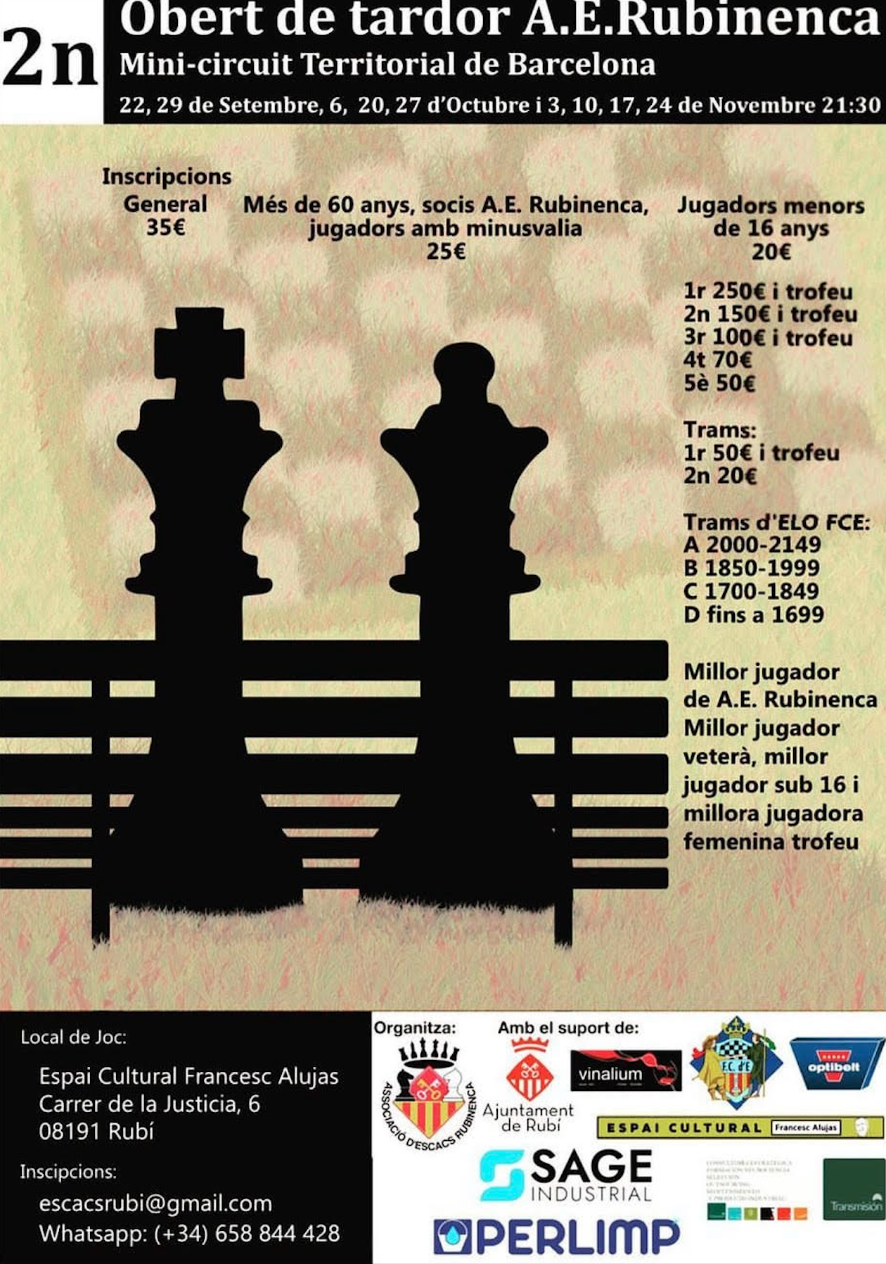 Les dates s'estendran durant dos mesos, on els dies són: 22 i 29 de setembre; 6, 20 i 27 d'octubre; i 3, 10, 17 i 24 de novembre.  Foto: Associació d'Escacs de Rubí Les dates s'estendran durant dos mesos, on els dies són: 22 i 29 de setembre; 6, 20 i 27 d'octubre; i 3, 10, 17 i 24 de novembre.  Foto: Associació d'Escacs de Rubí