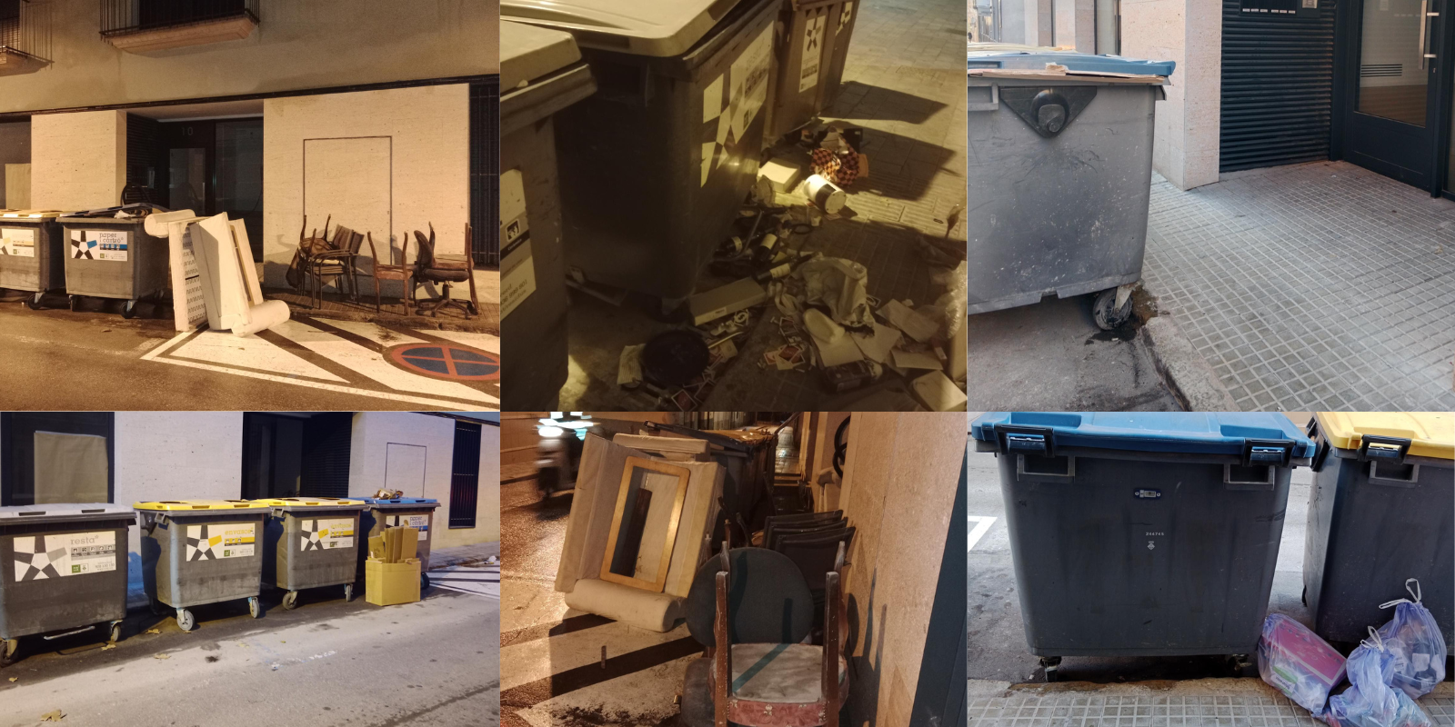 Contenidors a la porta de casa i escombraries per terra al carrer Justícia. FOTOS: Aida Gustems Vela