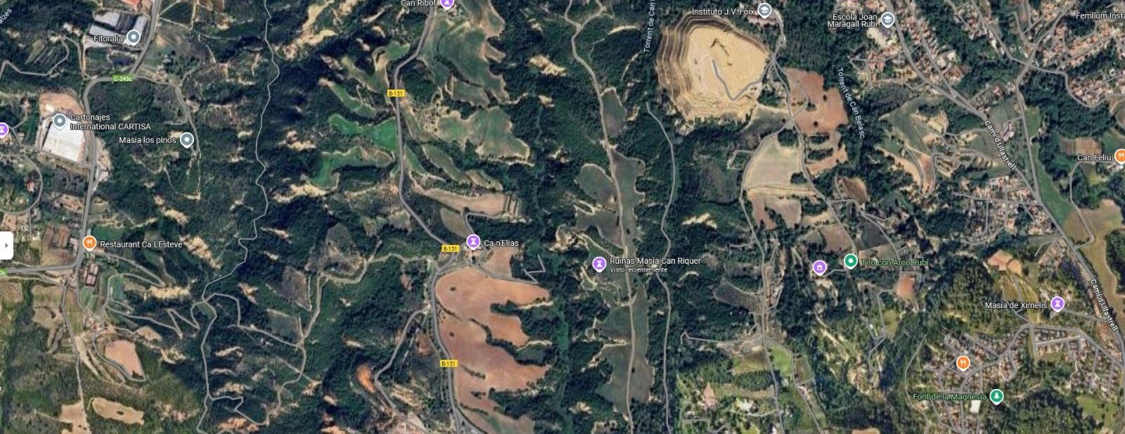Vista aèria de la Serra de Can Riquer-Oleguera de Rubí. FOTO: Google Maps