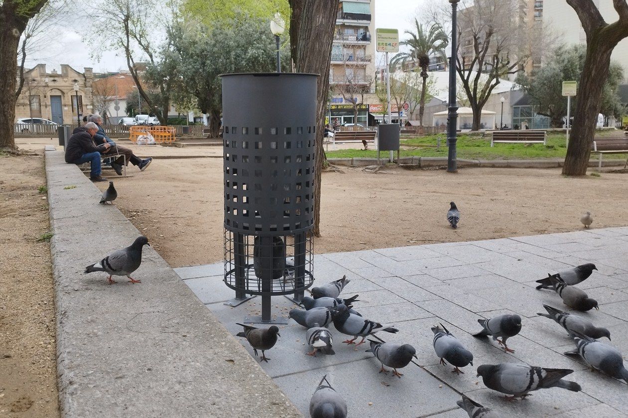 Nous dispensadors de pinso anticonceptiu per controlar la sobrepoblació de coloms. FOTO: Ajuntament Rubí