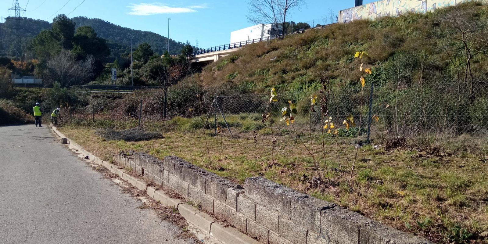 Treballs de desbrossament previs a les obres d'instal·lació de les pantalles FOTO: Aj. Sant Cugat