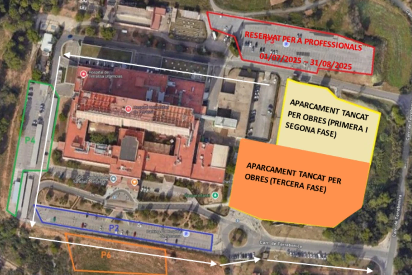 El pàrquing principal de l’Hospital de Terrassa romandrà tancat del 21 de juliol al 31 d'agost. FOTO: CST
