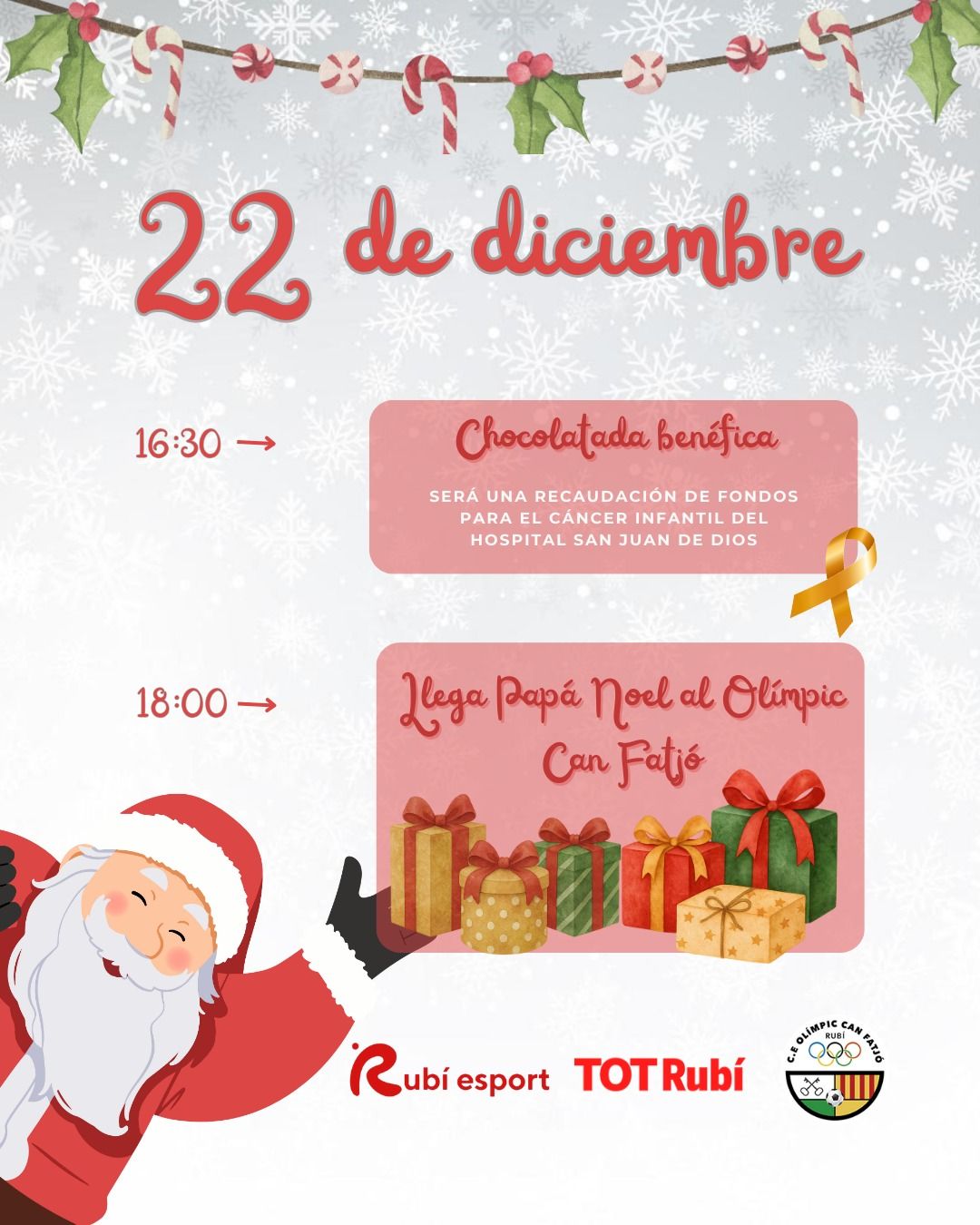 El Pare Noel visitarà l’Olímpic Can Fatjó amb una xocolatada solidària