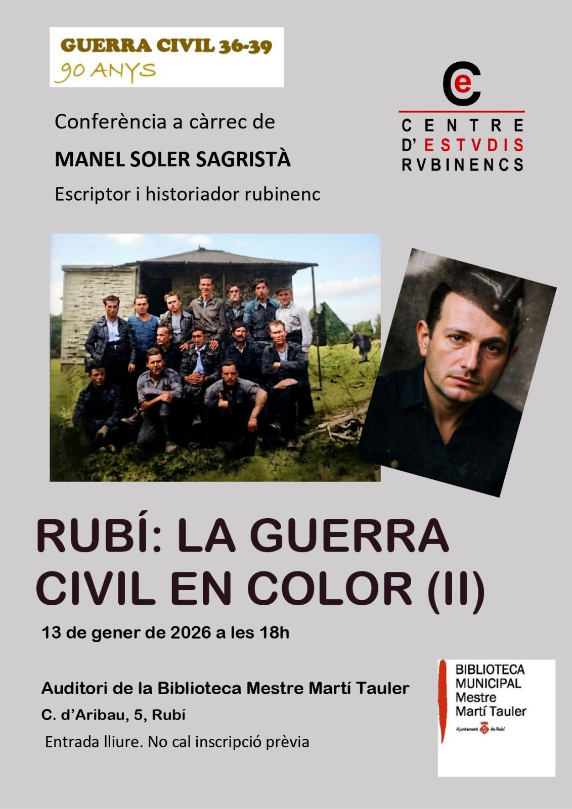 El Centre d'Estudis Rubinencs organitza una conferència sobre la guerra civil