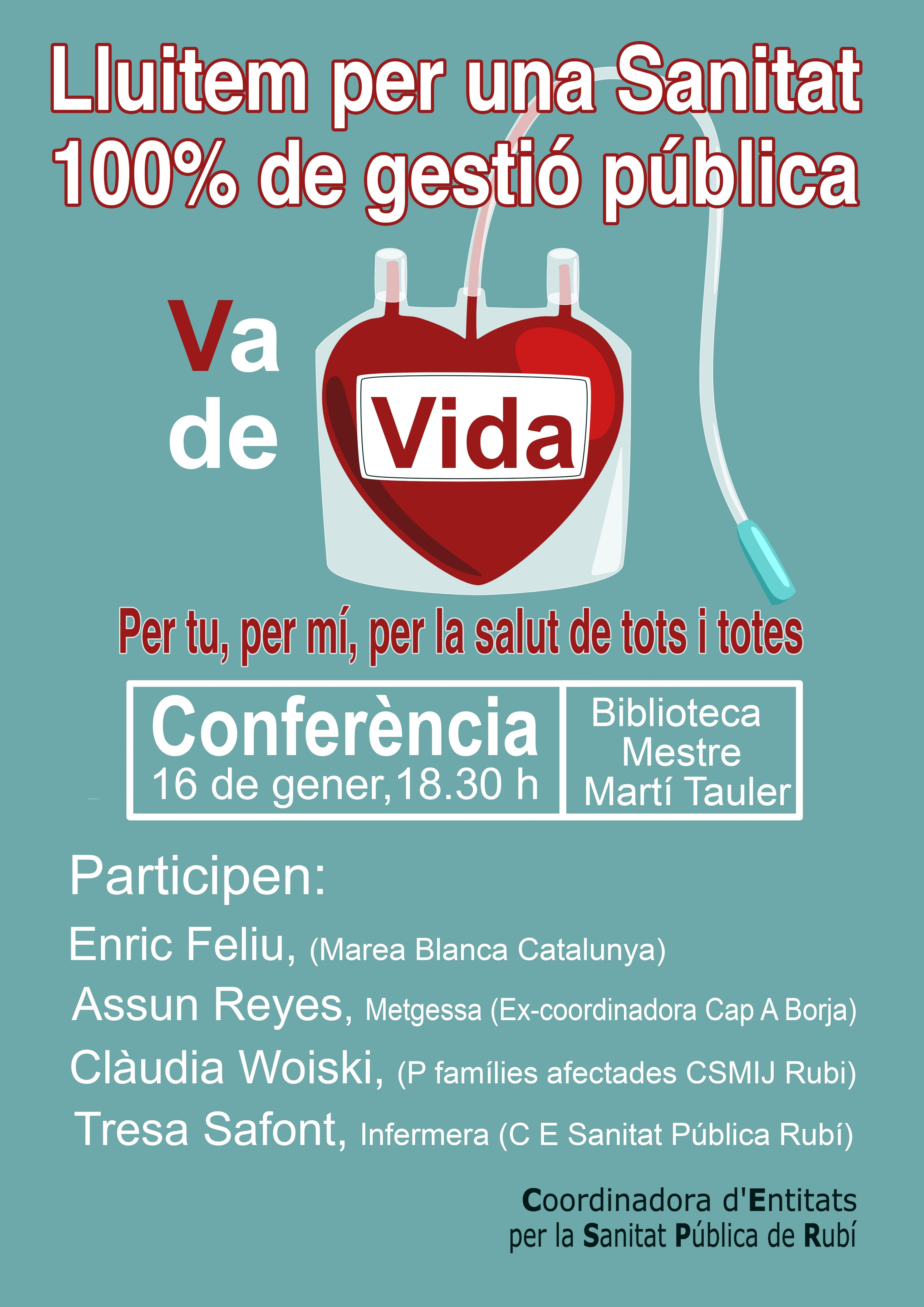 Xerrada "Lluitem per una sanitat 100% de gestió pública" el divendres 16 de gener