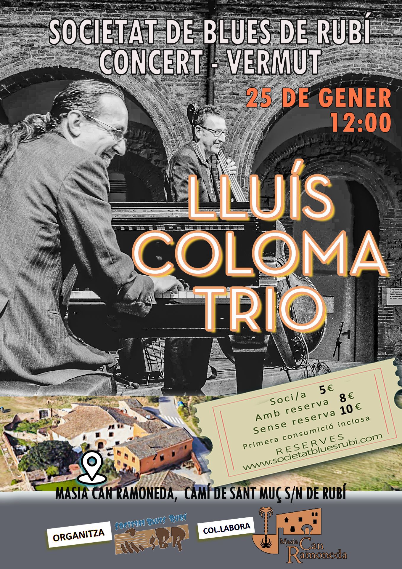 La Societat Blues Rubí (SBR) inicia l’any amb un concert de Lluís Coloma Trio, una formació encapçalada pel pianista i cantant Lluís Coloma, considerat un dels principals exponents del blues i el boogie woogie. L’actuació dona el tret de sortida a la programació anual de l’entitat amb una proposta basada en el directe i la improvisació.    Coloma destaca per un estil marcat per una intensa mà esquerra al piano i una interpretació oberta a la creativitat, que es desenvolupa al llarg dels seus concerts. Acompanyat pels músics Manolo Germán al contrabaix i Arnau Julià a la bateria, el trio ofereix un so compacte i rítmic, fidel als gèneres que interpreten.    El concert s’emmarca en la voluntat de la SBR de programar actuacions de música en directe i apropar al públic propostes vinculades al blues i al boogie woogie dins l’escena musical actual.