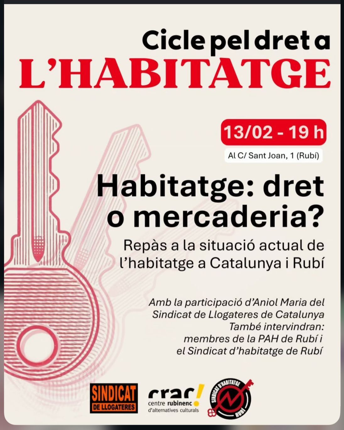 La iniciativa tindrà lloc el divendres 13 de febrer a les 19h