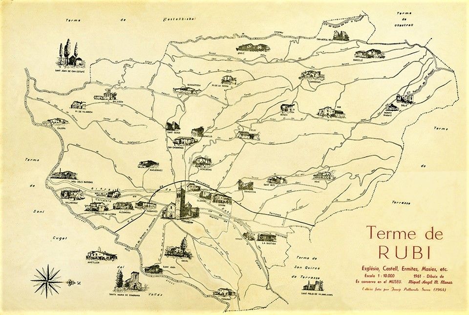 El plànol del terme de Rubí els anys 60, de la Impremta Pallarols
